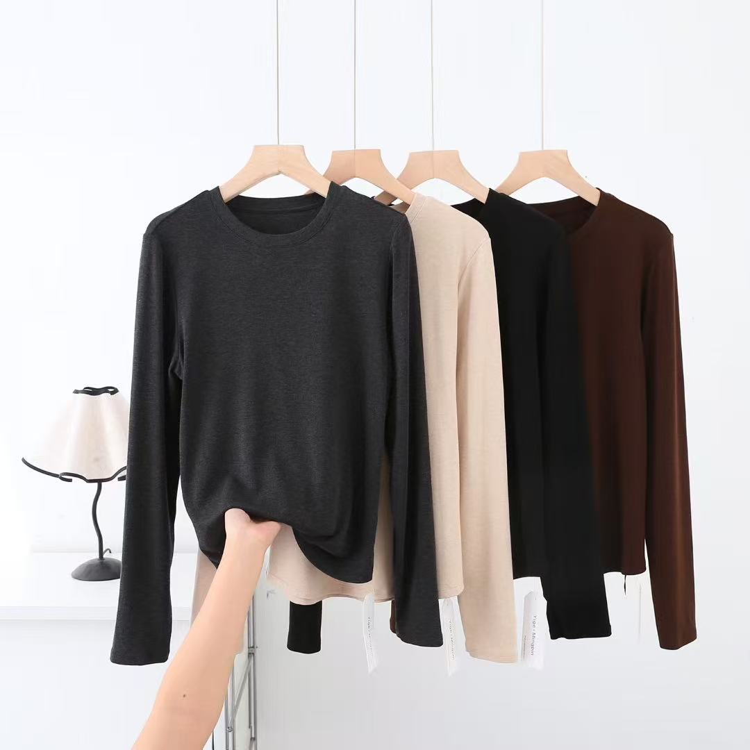 2025秋季新款高弹力休闲显瘦打底衫长袖圆领加厚内搭女6080