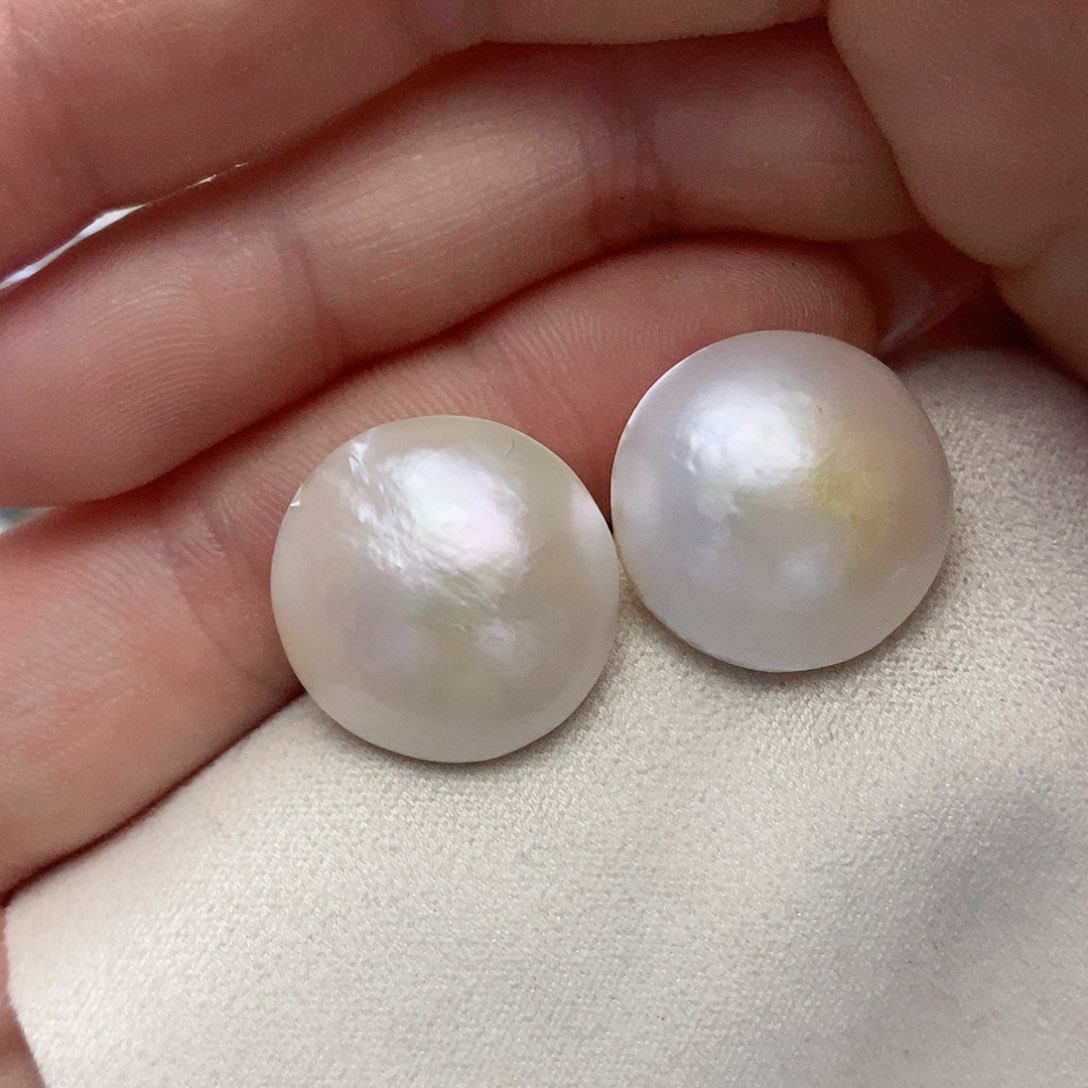 【闪购商品】耳饰银S925镶嵌拼合珍珠（马贝珠）19-20mm