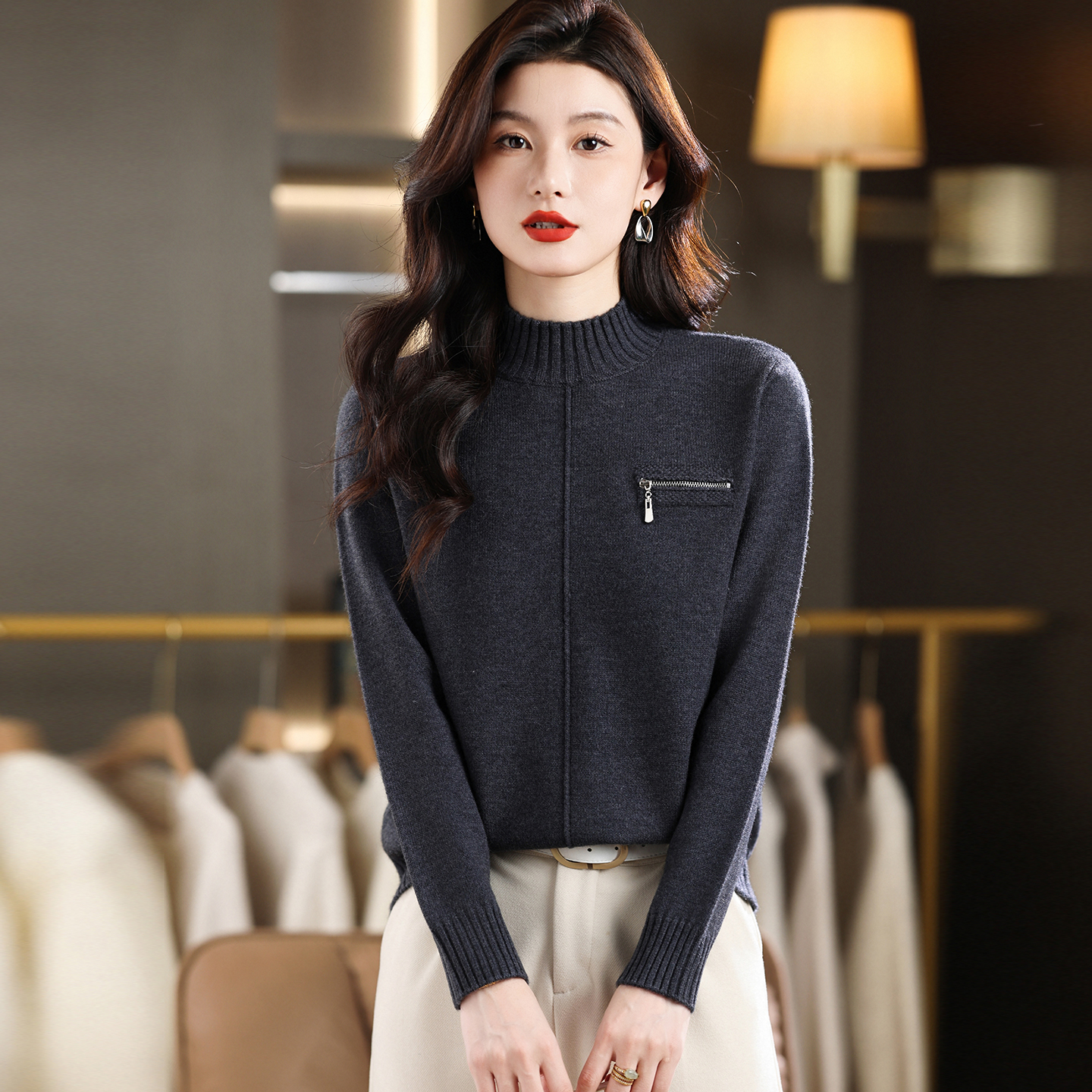 羊毛衫冬季女厚款保暖半高领打底宽松显瘦百搭气质时尚内搭针织衫