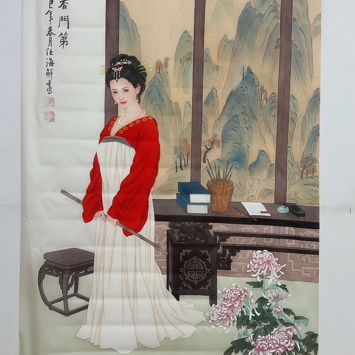 国画工笔画作品人物任海鲜画