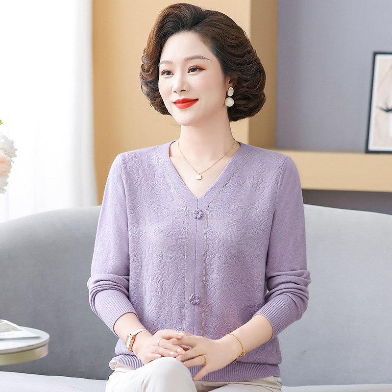 时尚妈妈装秋冬季新款针织衫气质长袖百搭圆领中老年毛衣女士毛衫