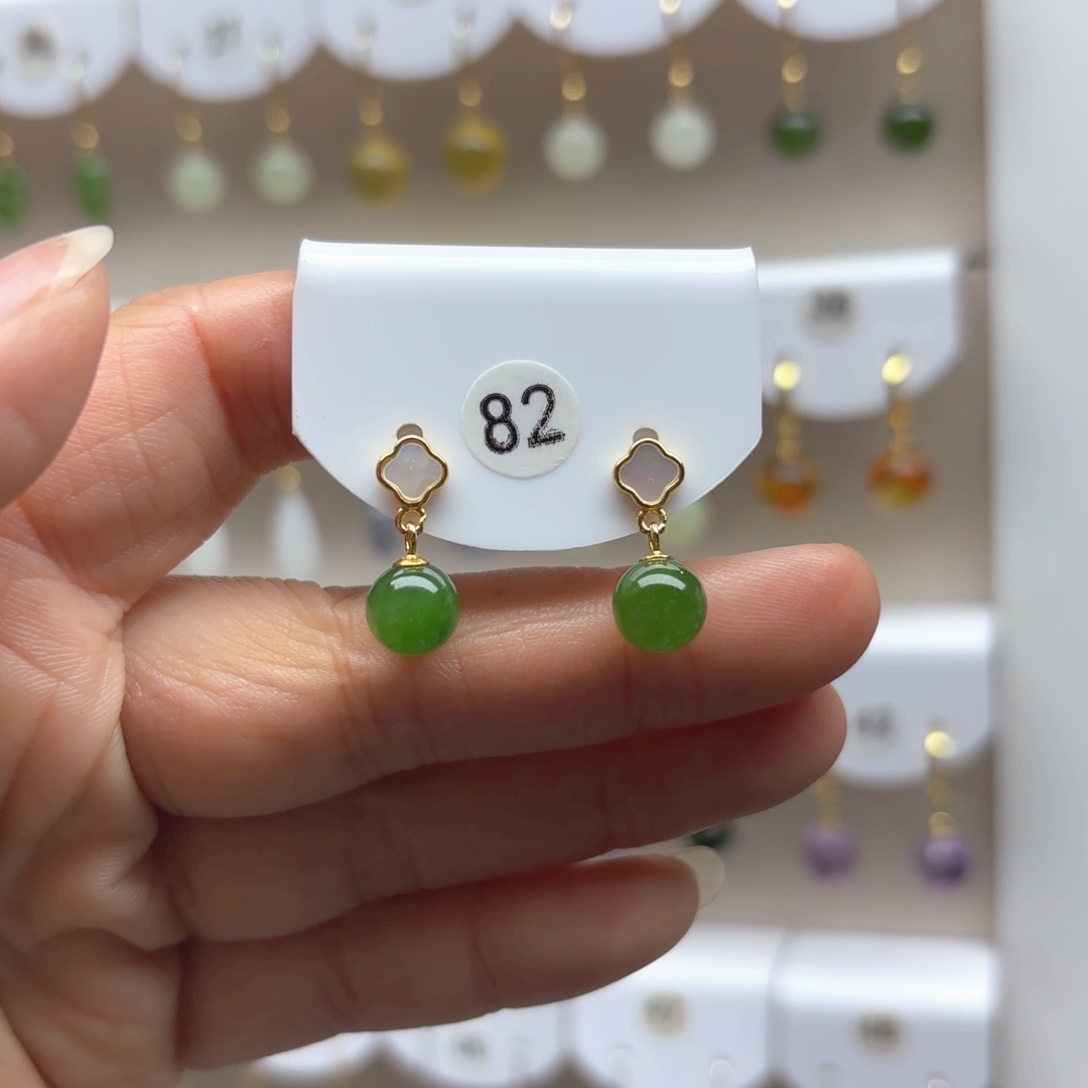 和田玉耳饰银S925镶嵌