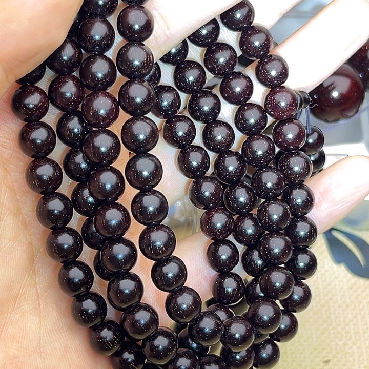 小叶紫檀手串/手链0.8x108 爆金星 酒红底