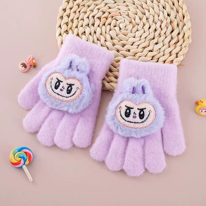 儿童手套男童毛线公主手套冬天卡通布布女童保暖防冻宝宝分指手套