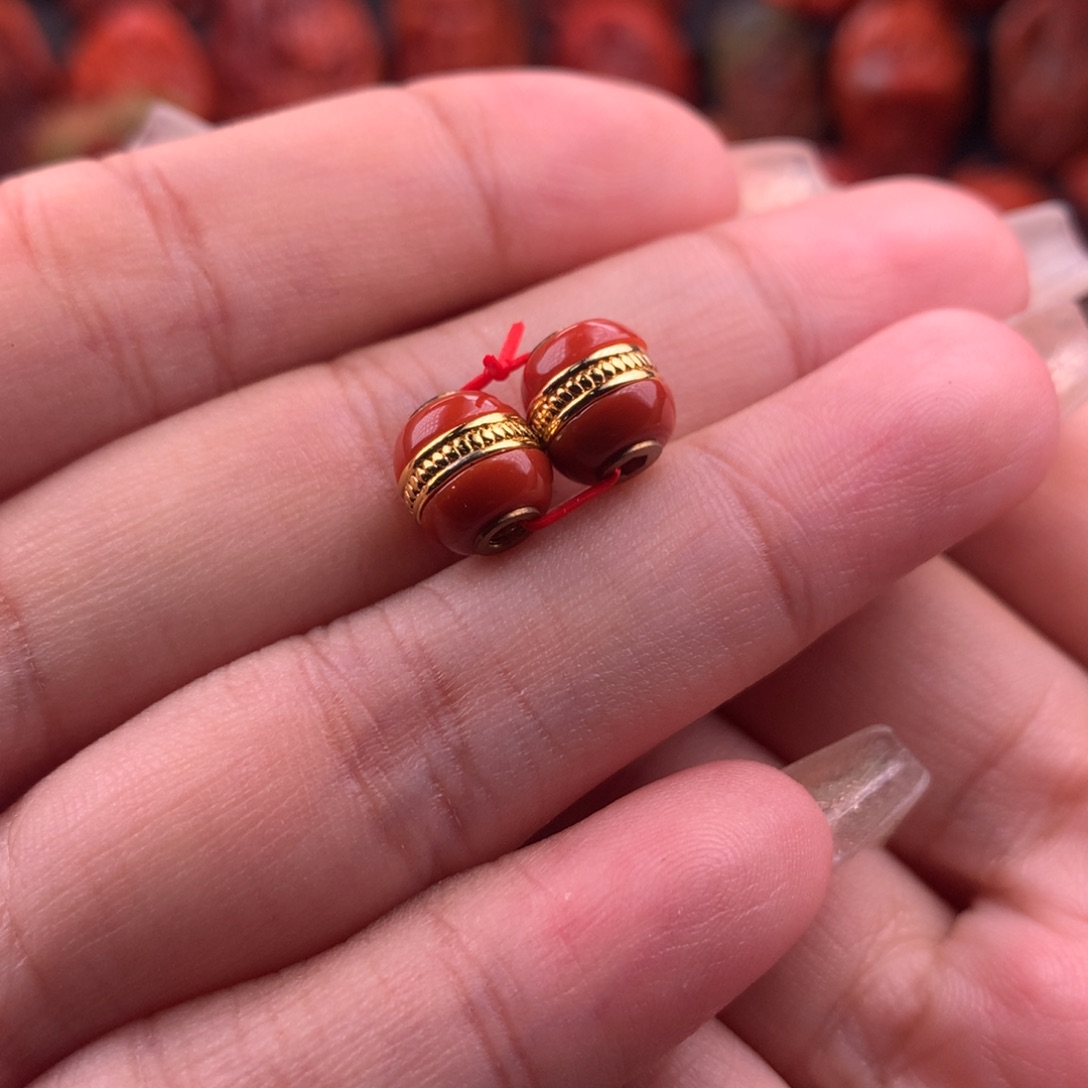 南红玛瑙南红川料汉堡珠对珠8mm合金