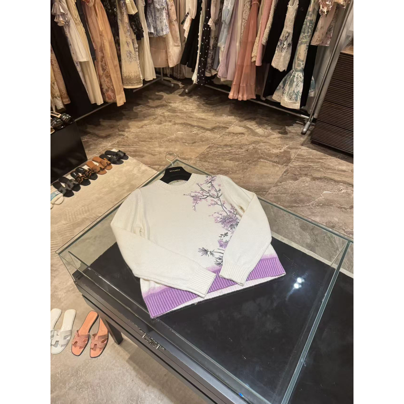 WW2025新款女士时尚白色秋冬针织提花毛衣W202018