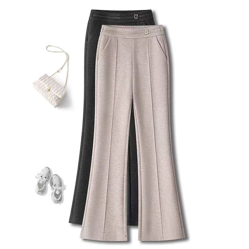 【醋酸+羊毛】冬季加绒加厚 新款高腰松紧显瘦直筒喇叭裤9906