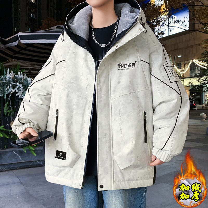 青少年男士冬季外套加绒加厚保暖夹克秋冬装潮流百搭学生冲锋衣服