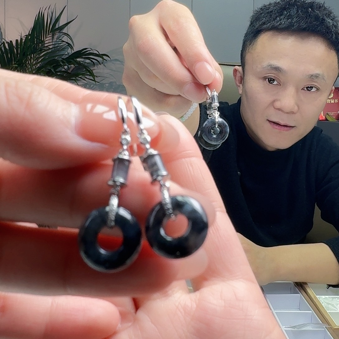 翡翠耳饰银S925镶嵌天然