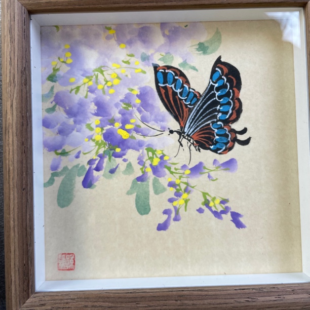 纯手写绘画作-15*15-紫藤蝴蝶