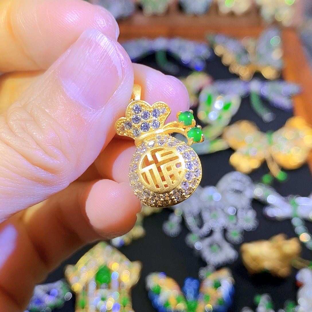 吊坠(不含链)银S925镶嵌翡翠