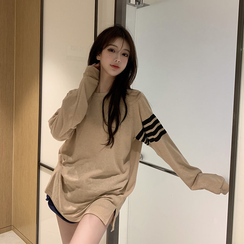 防晒纯色秋季长袖韩版T恤长款圆领套装千金风薄款（扣号链接）