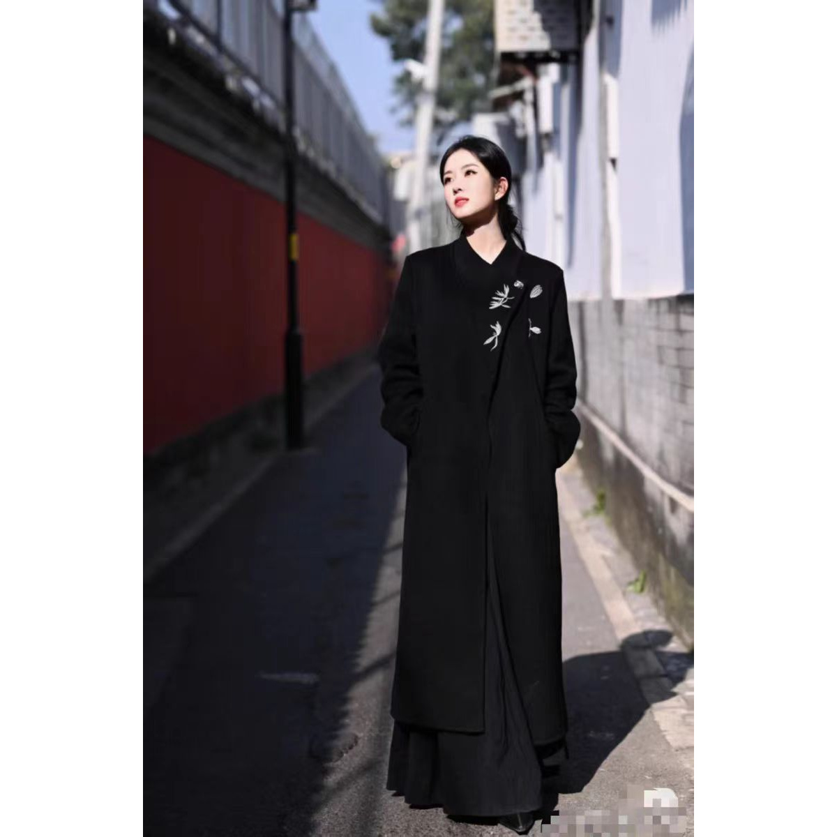 航邦祺蝴蝶兰国风中式刺绣双面呢羊毛大衣BQD1025873