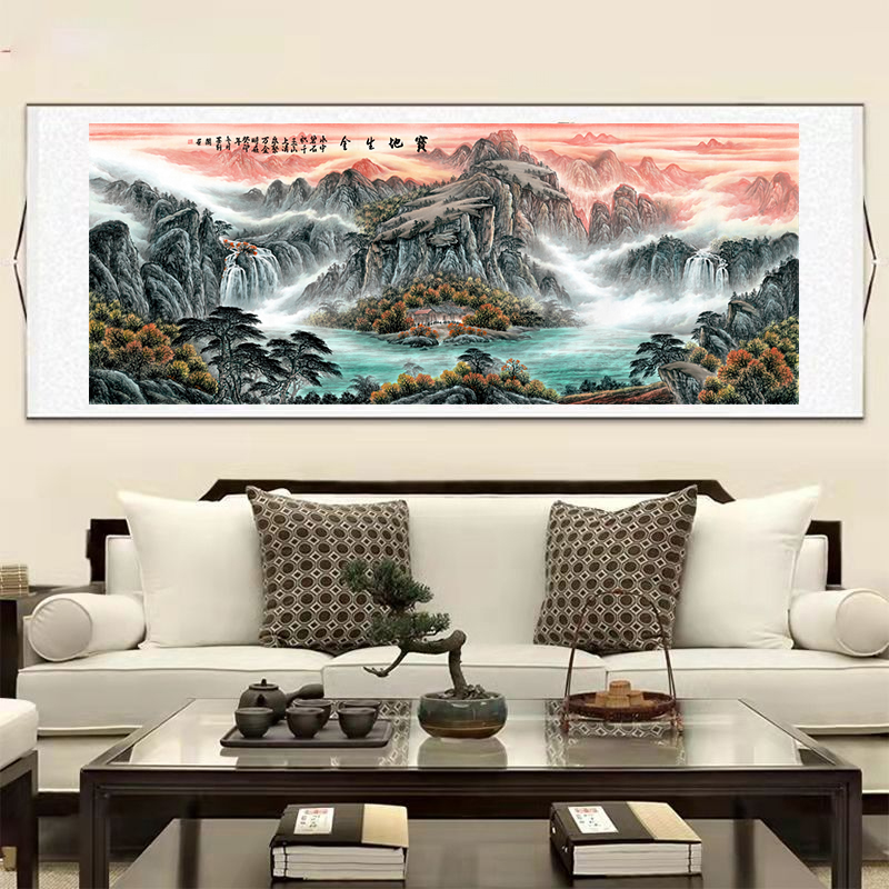 传统国画-《宝地生金》-八尺横幅-客厅-山水挂画