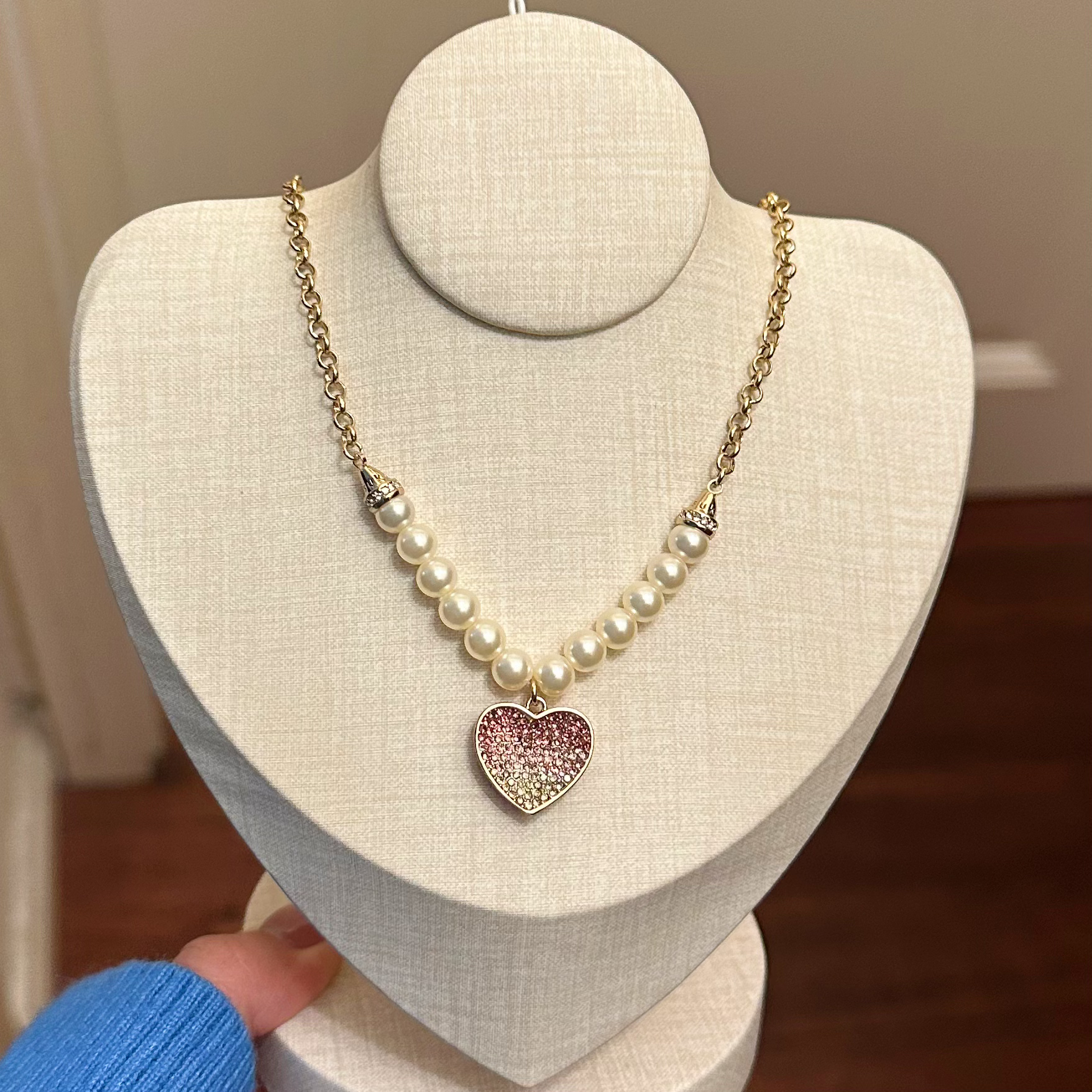 铜合金仿珍珠项链 X0164轻奢坠链法式拼接素款渐变粉