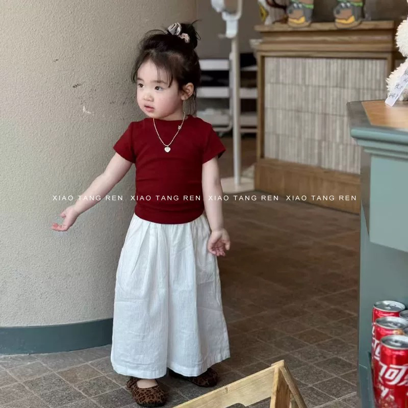 女童夏装套装2025新款儿童设计感纯棉后背镂空绑带短袖T恤休闲裤
