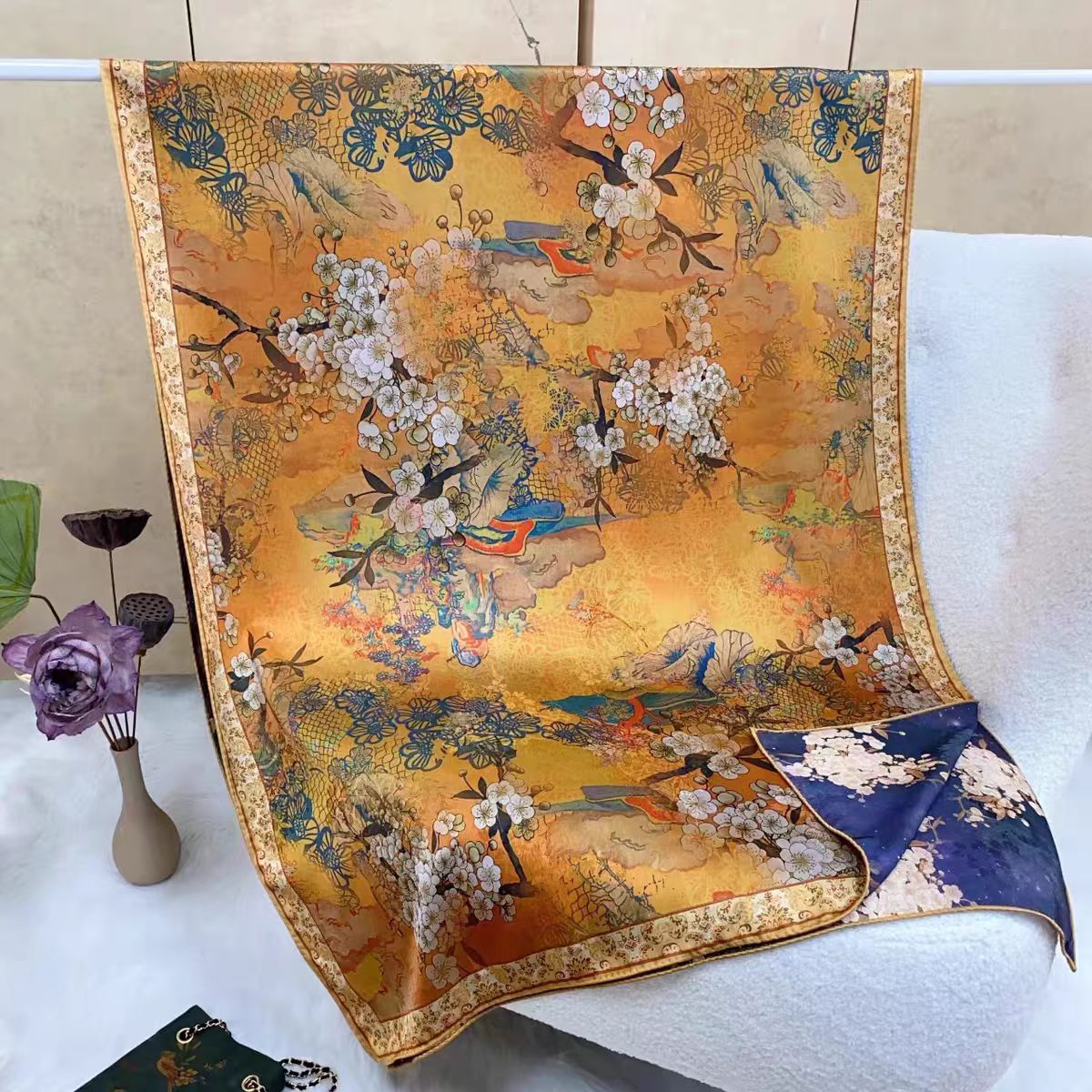 【金箔春枝】70*180新款香云高货重磅国风高端丝巾披肩