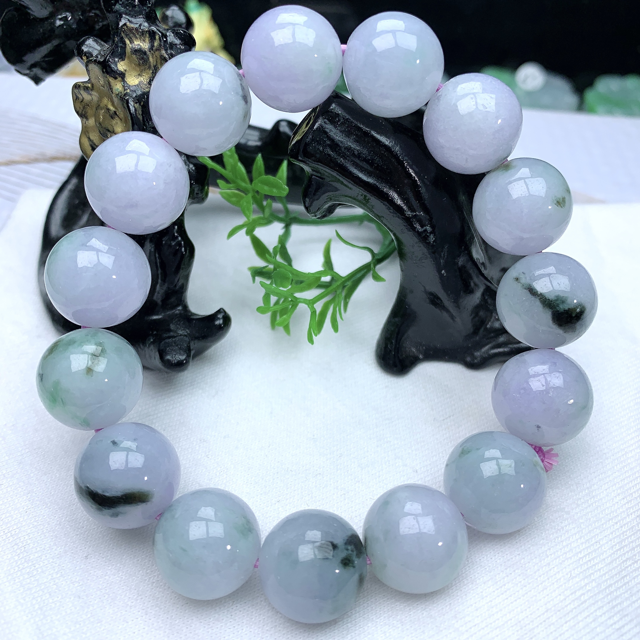 天然缅甸翡翠A货冰润飘绿飘花圆珠手串取一尺寸14.6mm