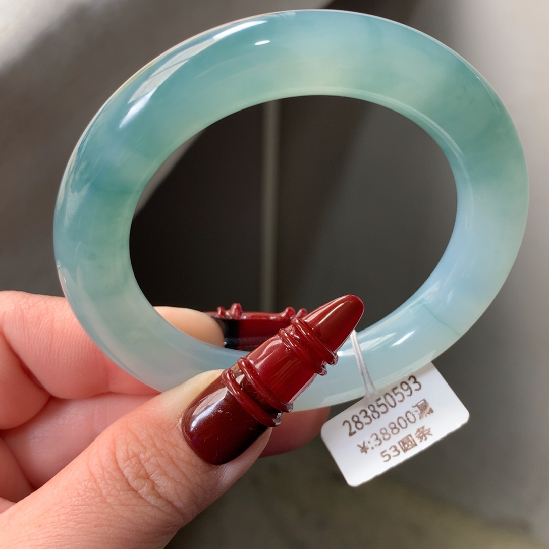 翡翠手镯未镶嵌冰胶蓝圆条