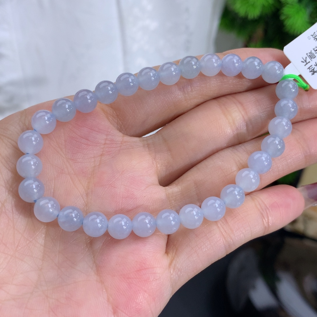 翡翠手链未镶嵌卡6.1冰胶蓝手串