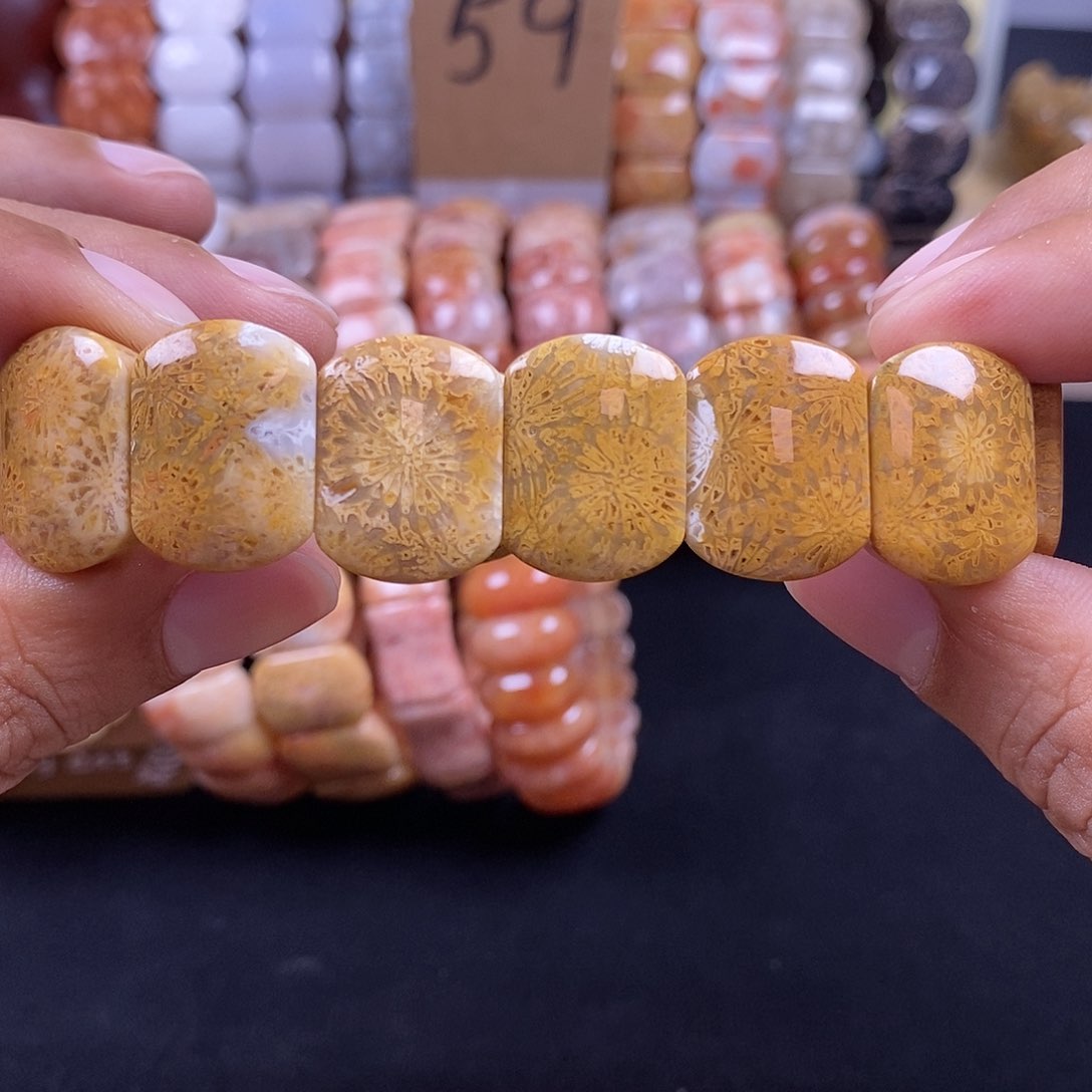 硅化珊瑚（珊瑚玉）未镶嵌手串向日葵大花90