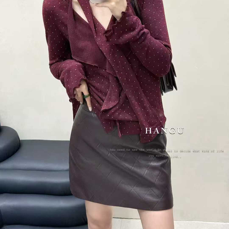 南油特价波点长袖小衫/丝巾连着的