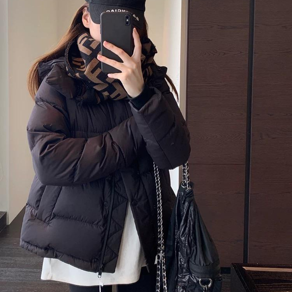 Lu家5格系列三星安心绒95%白鸭绒羽绒服可拆卸连帽外套短款女新款