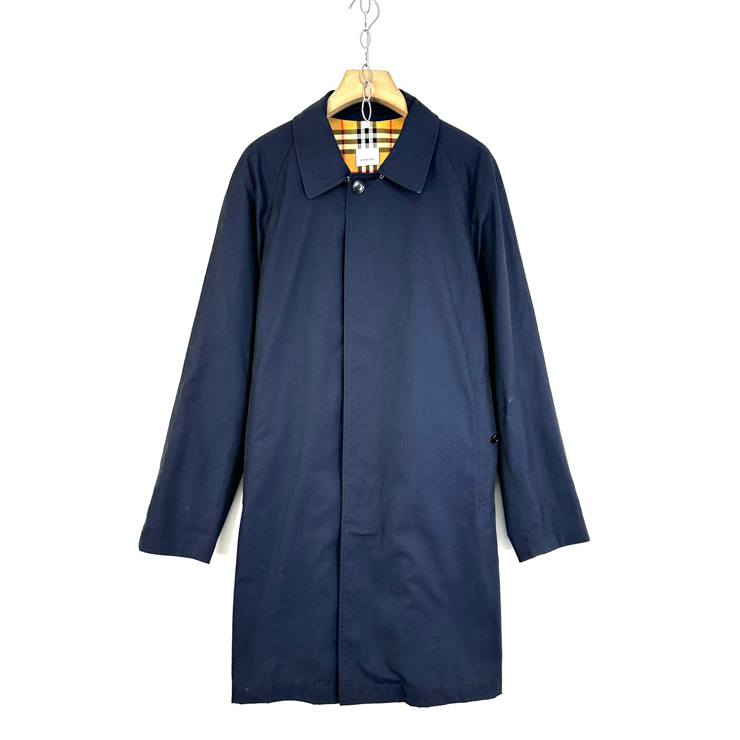 95新 BURBERRY/博柏利 97新/藏青色男士长款风衣/52码/08573