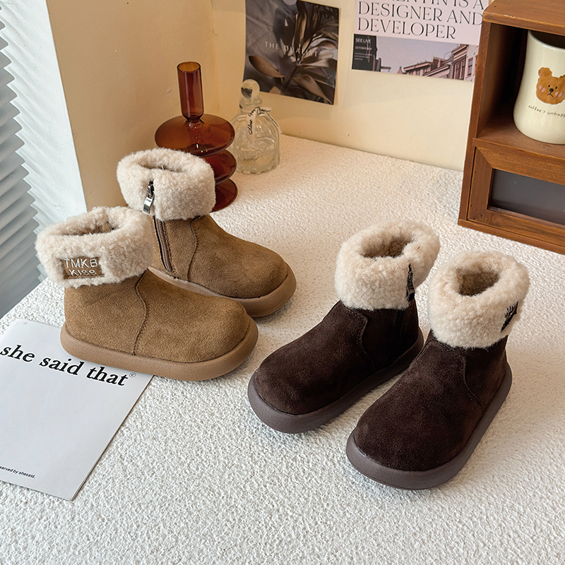 儿童雪地靴2025冬季新款女童时尚韩版加绒勃肯短靴男童加厚大棉靴