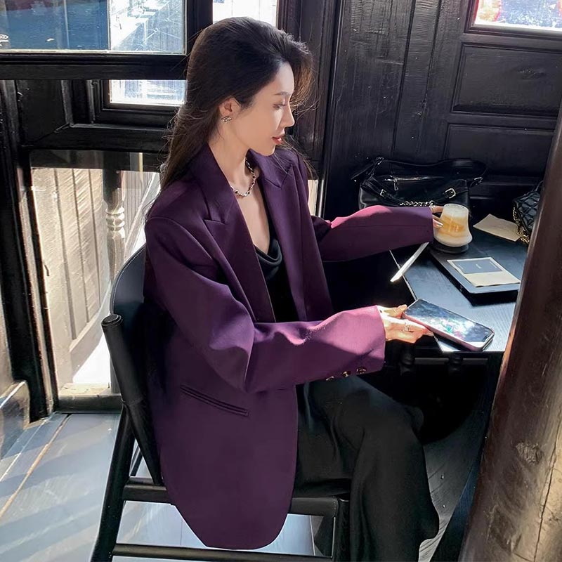 欧货纯色西装外套女士2025年春秋季新款高级感宽松休闲时尚小西服