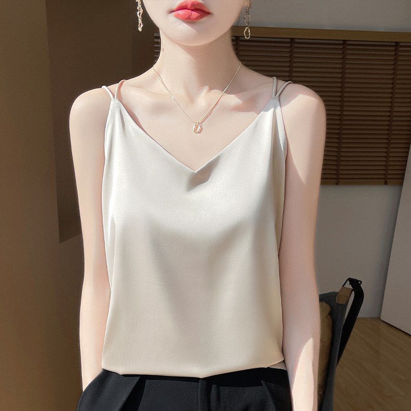 夏季吊带女内搭配西装背心醋酸缎面V领无袖打底背心内搭D09