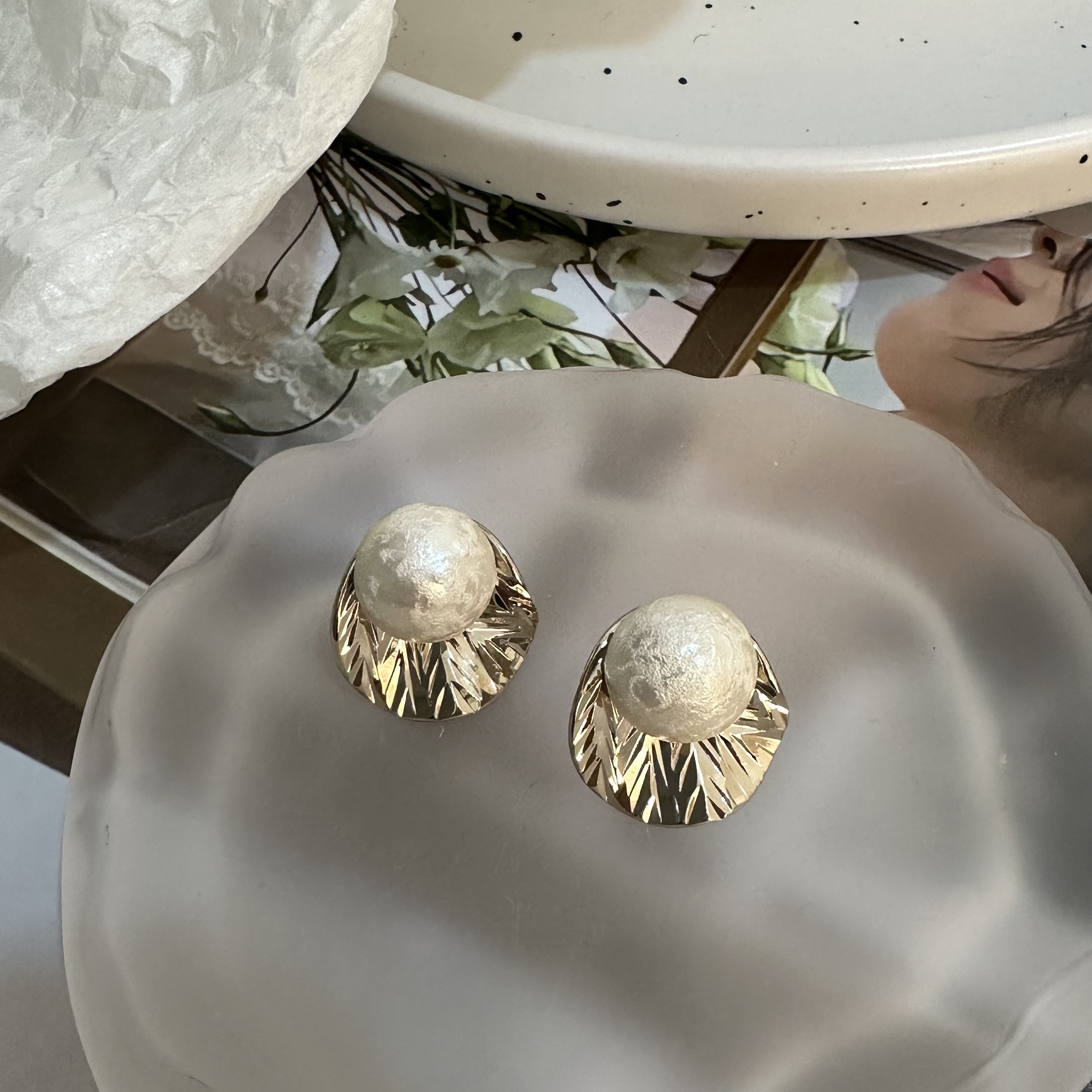 合金亚克力耳饰 001新款INS风金色耳环