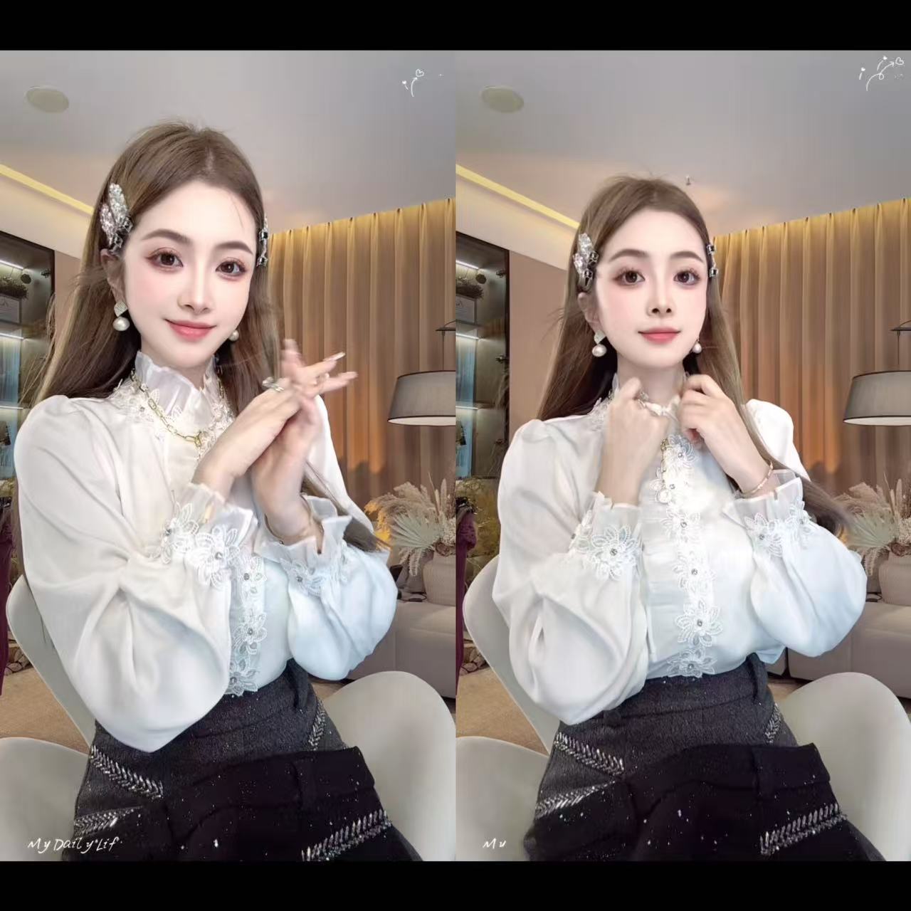 SS.studio/双双:“柔情似水”白色长袖洋气法式打底百搭女款衬衫