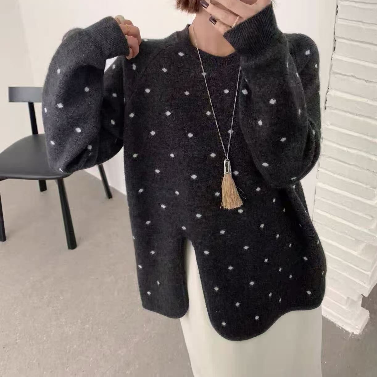 Z.X   开衩设计款羊毛套头毛衣  6759（C2）