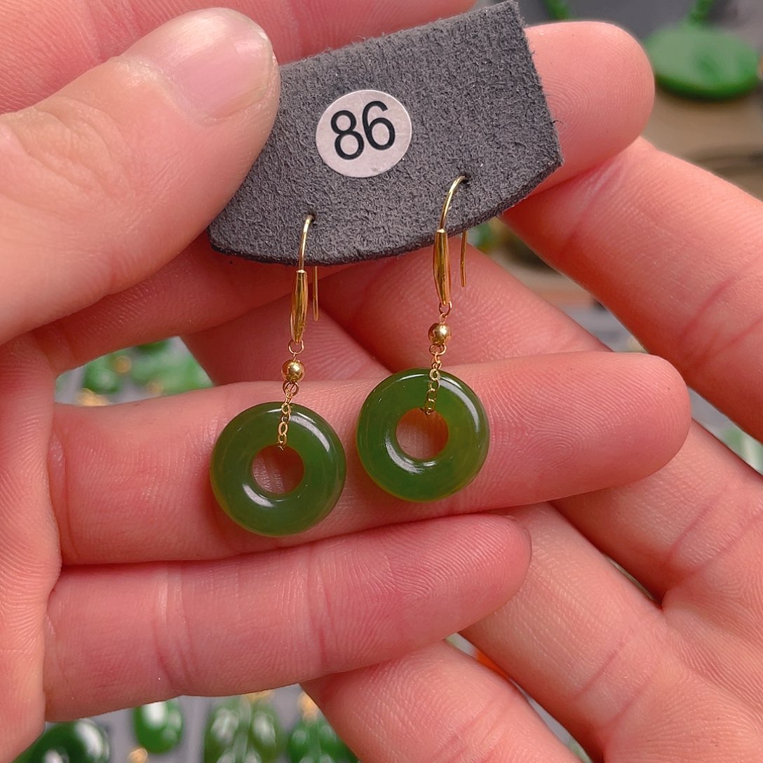 和田玉（碧玉）耳饰18K金镶嵌86