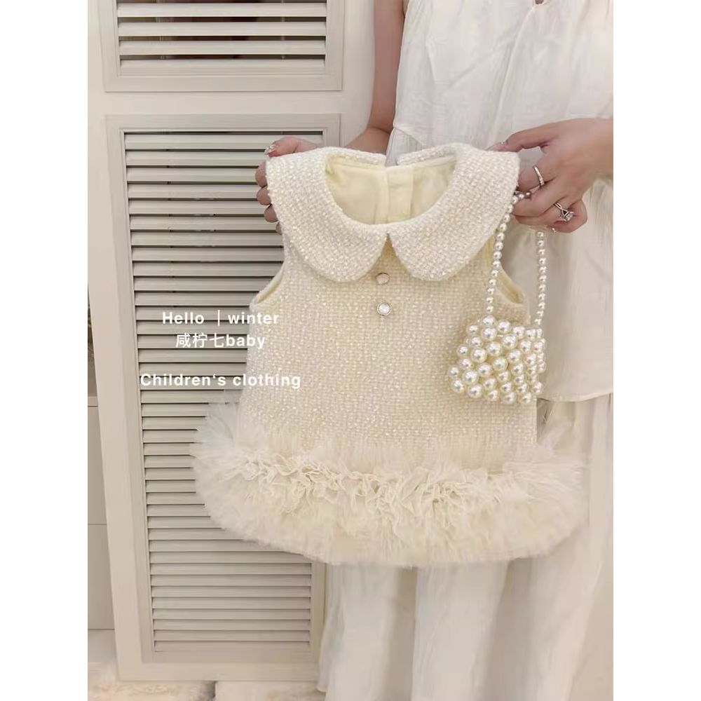 哈尼天空【撤柜】女孩花呢风格马甲连衣裙宝宝2025秋季新甜牛奶富富