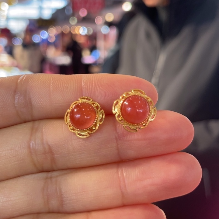 南红玛瑙银S925镶嵌耳饰