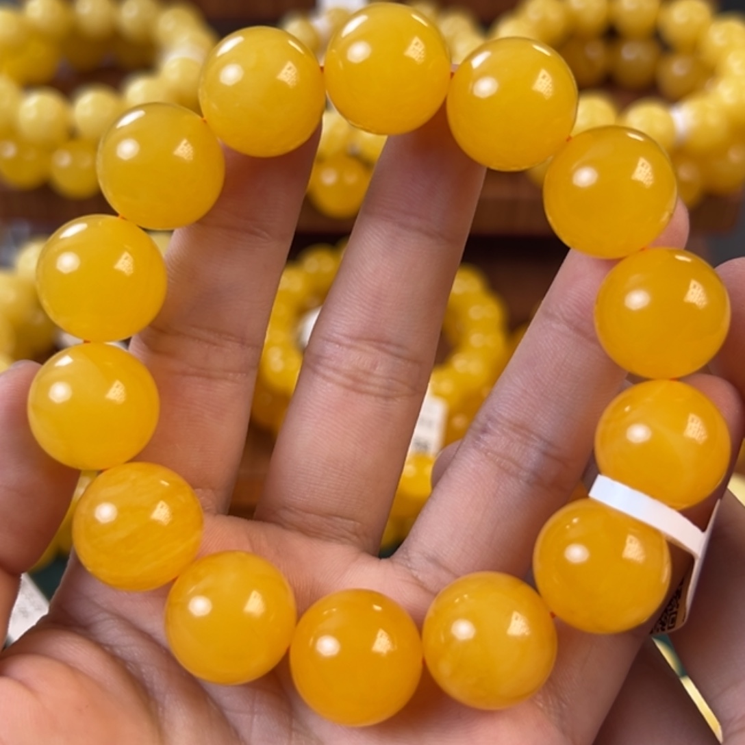 琥珀未镶嵌手链36.2g焦皮同料圆珠16mm tt