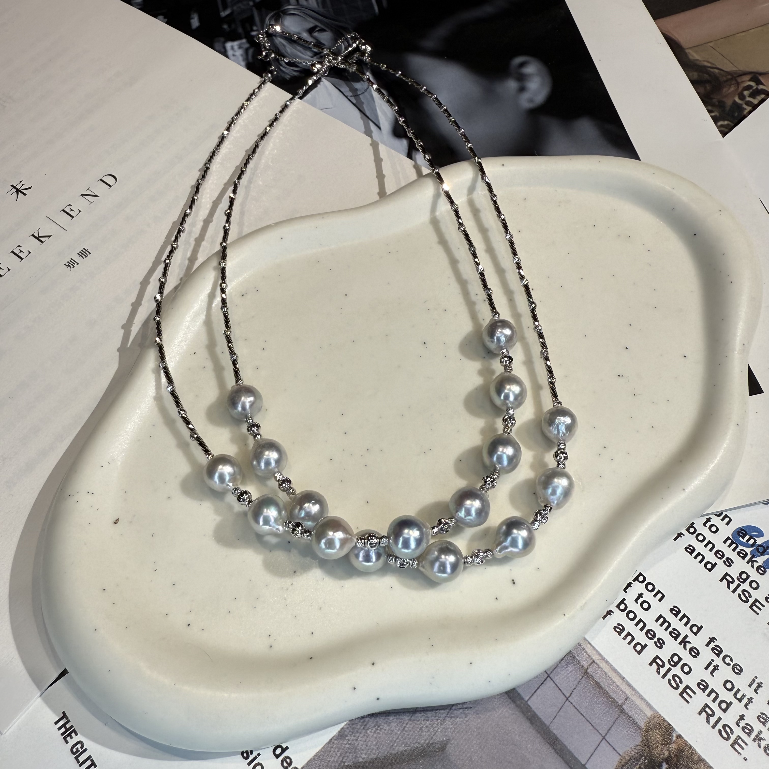 【B86】s925银海水真多麻色巴洛克8珠微笑链（多样性发一）