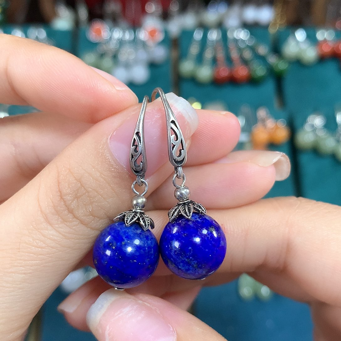 青金石耳饰银S925镶嵌卡12左右