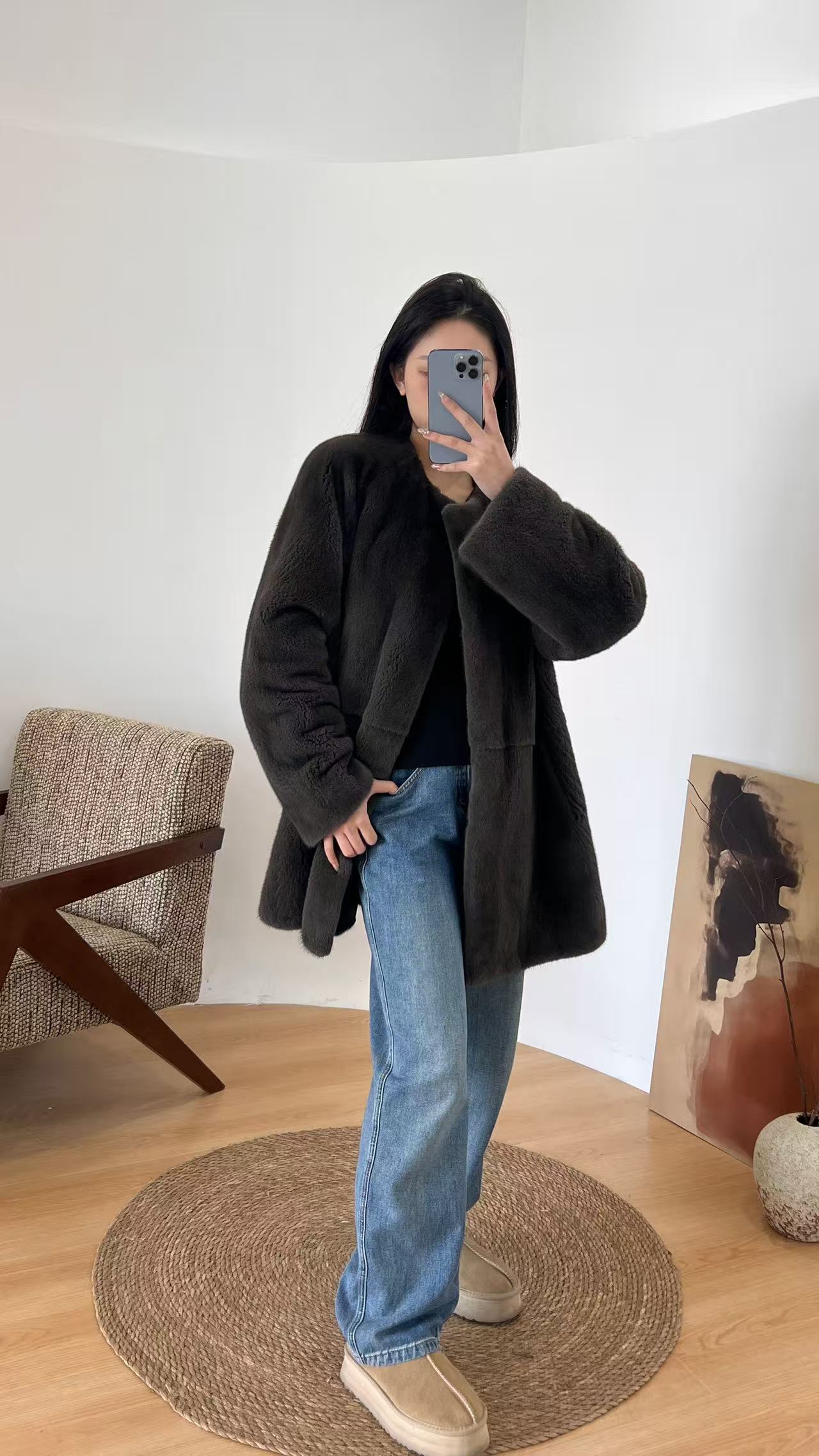 紫卿ZEEKING圆领小母貂超长款进口水貂皮草外套