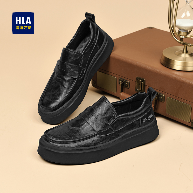 HLA/海澜之家保暖休闲鞋秋冬舒适软底秋冬防汗休闲皮鞋一脚蹬