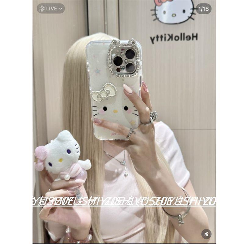 可爱星星KT表情闪钻猫咪镜头框苹果16promax/ iPhone1514手机壳13