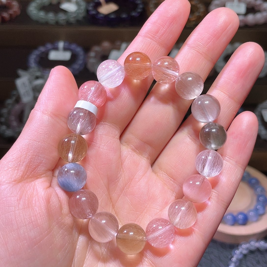 水晶手链未镶嵌兔毛手链，晶体通透