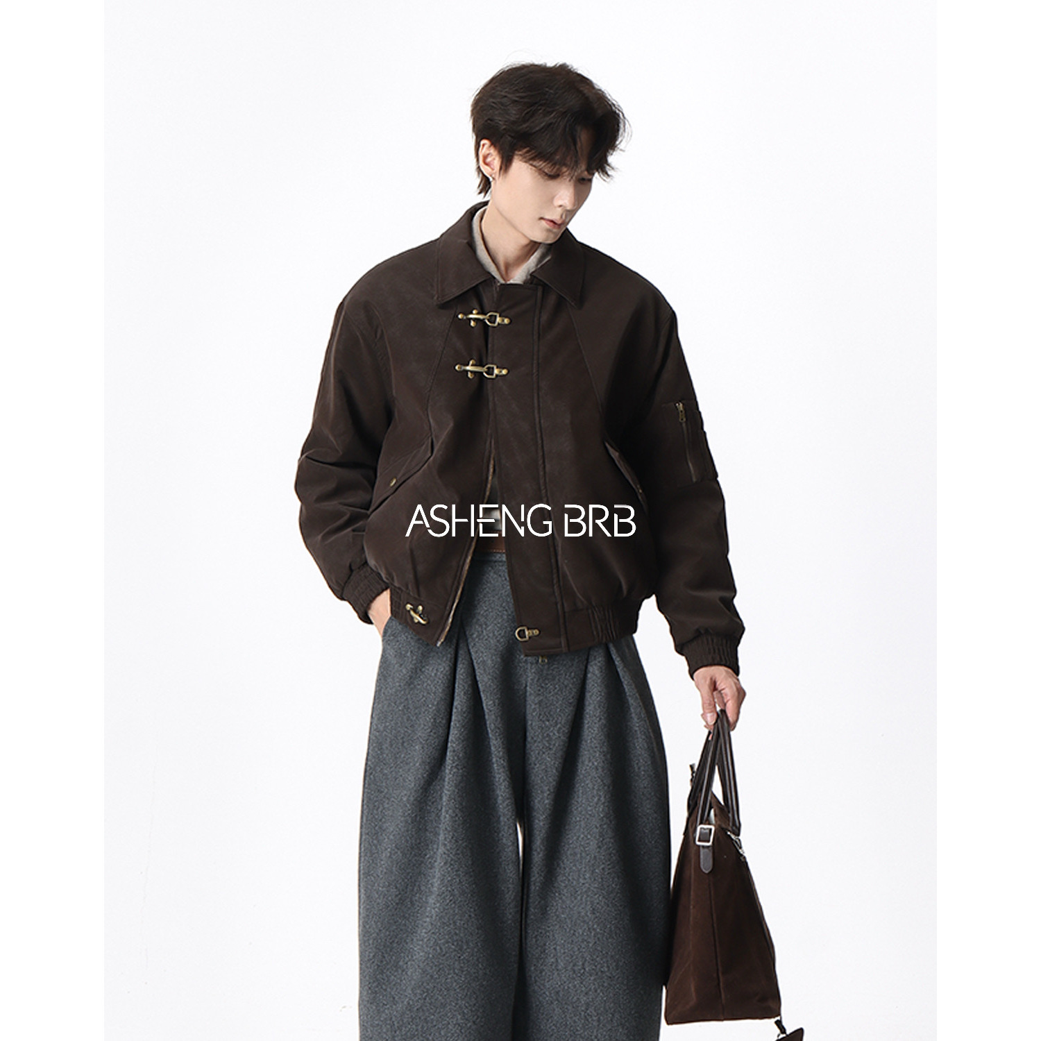 【ASHENG BRB】25A/W韩系复古夹棉皮衣夹克宽松翻领外套秋冬质感