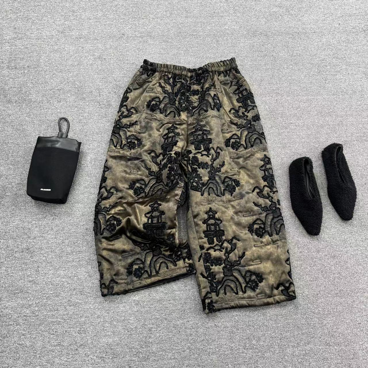 瑶睿安220斤原创大码阔腿裤百搭加棉九分裤冬复古老钱风 697