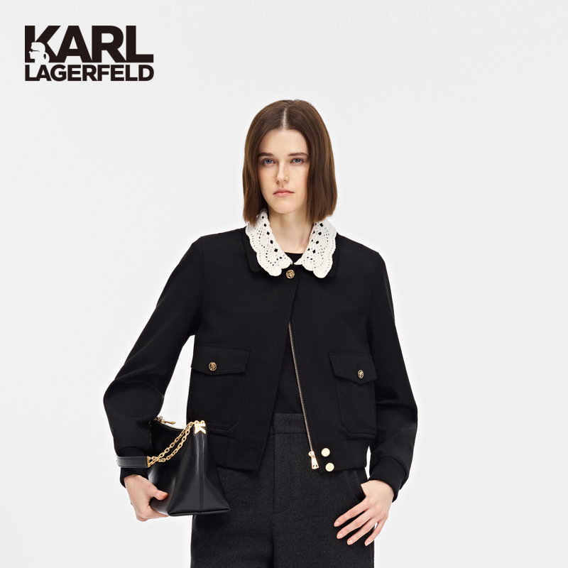 KARL LAGERFELD手钩镂空翻领夹棉奢品外套P21E1507