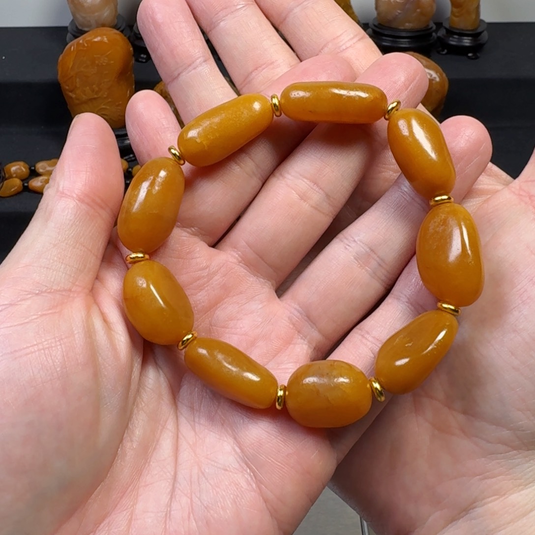 田黄石58克田黄原石手串