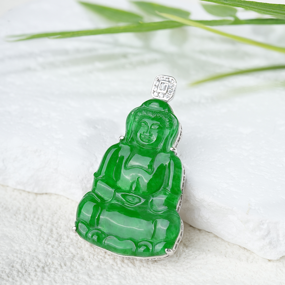 【小胖翡翠】天然翡翠大观音吊坠A货满绿NGTC国检证书-多样性发1