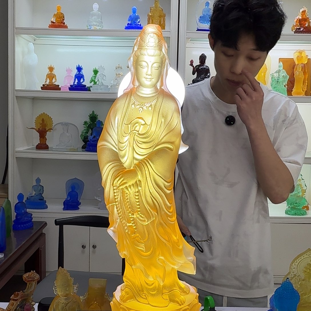 琉璃古法琉璃观音33公分